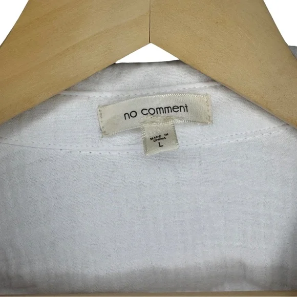 NWOT No Comment White Cotton Cropped Button Down Size Large - Picture 4 of 6